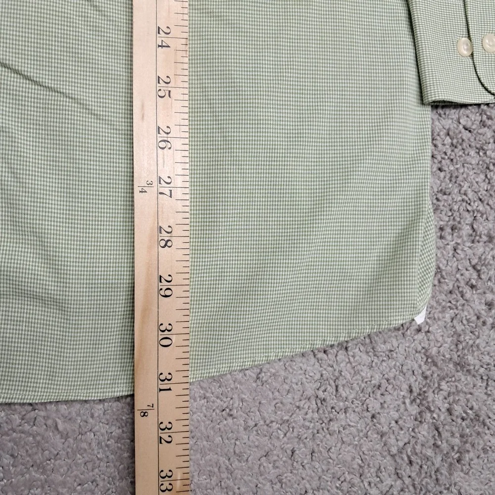 Chaps Mens Large Green White Micro Check Wrinkle Free Button Down Shirt 16-16.5